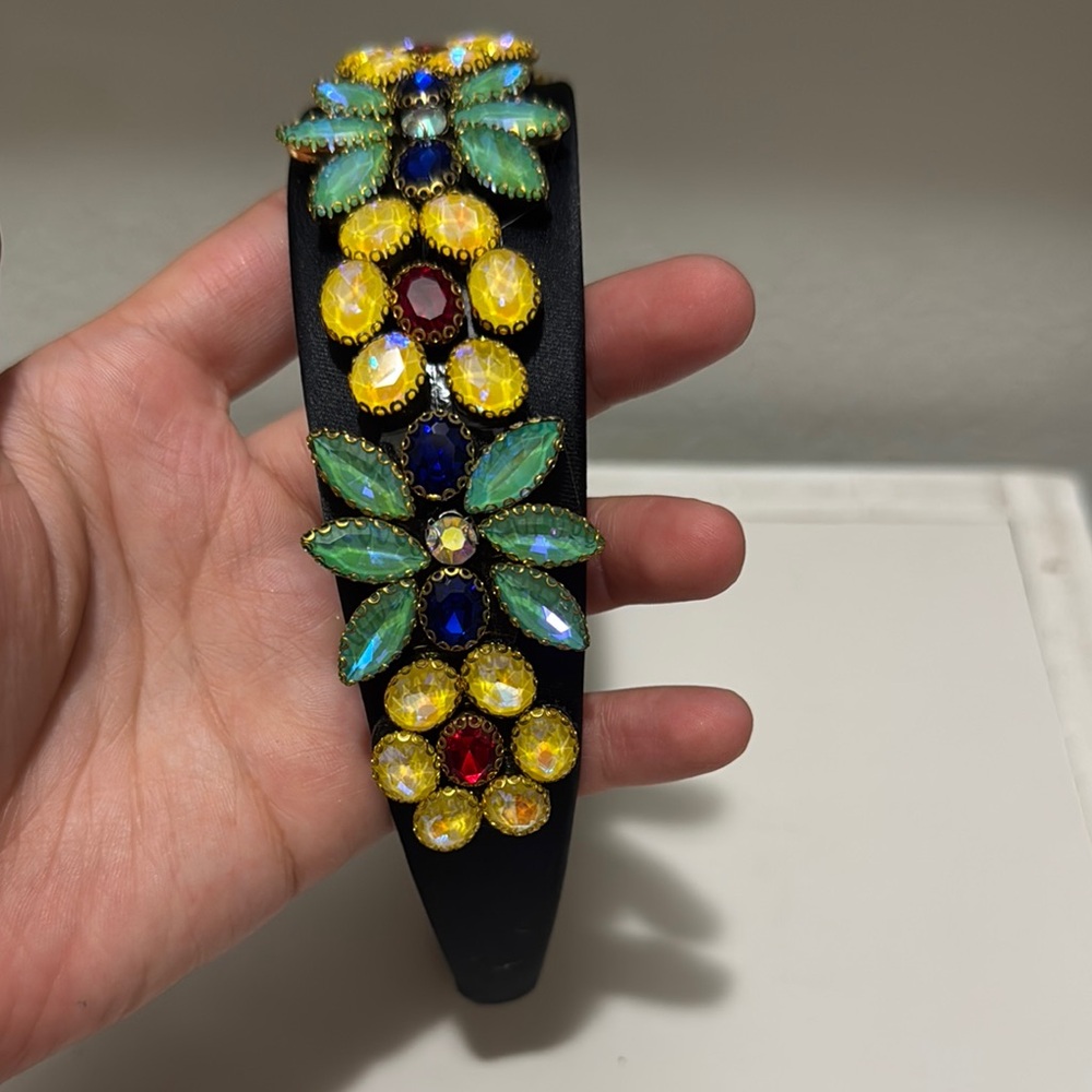Embellished Black Headband with Colorful Gems